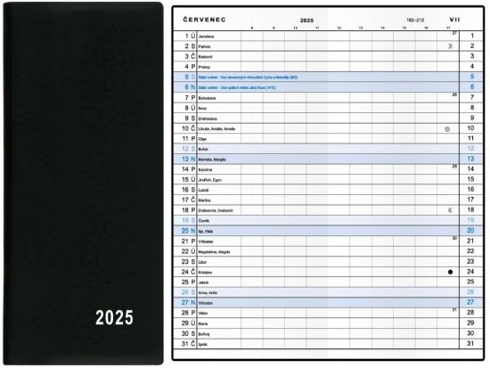 Diář Xenie, měsíční, kapesní, PVC, černý 2025